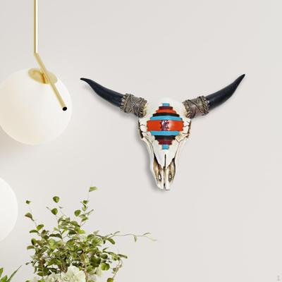 Artificial Cow Head Wall Decor,Faux Steer Halloween Figurine Hanging,Longhorn Sculpture