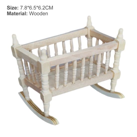 Dollhouse Cradles Smooth Kids Gift Wooden Scale 1:12 Dollhouse Cradle Baby Crib for Decor