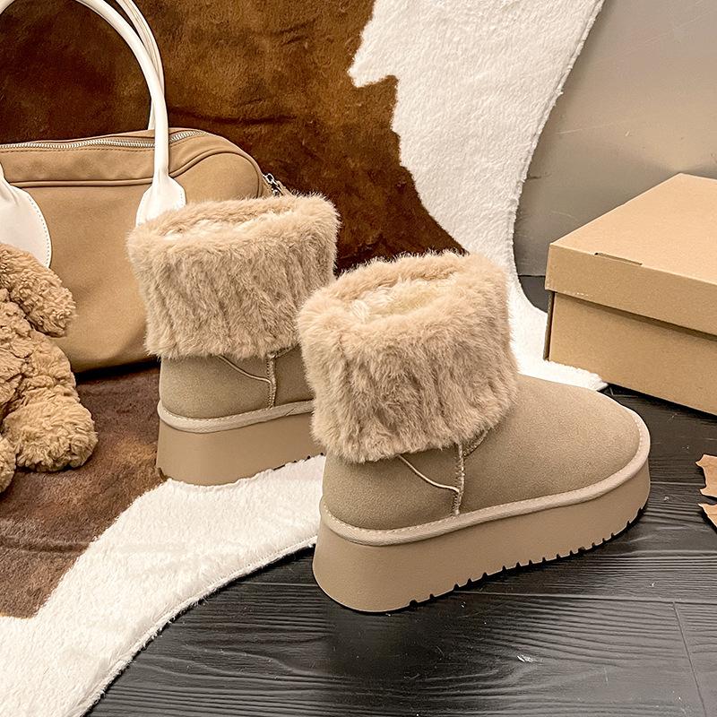 Thickened women's shoes new women's boots winter cotton shoes medium tube snow boots casual warm suede winter boots flat middle heel