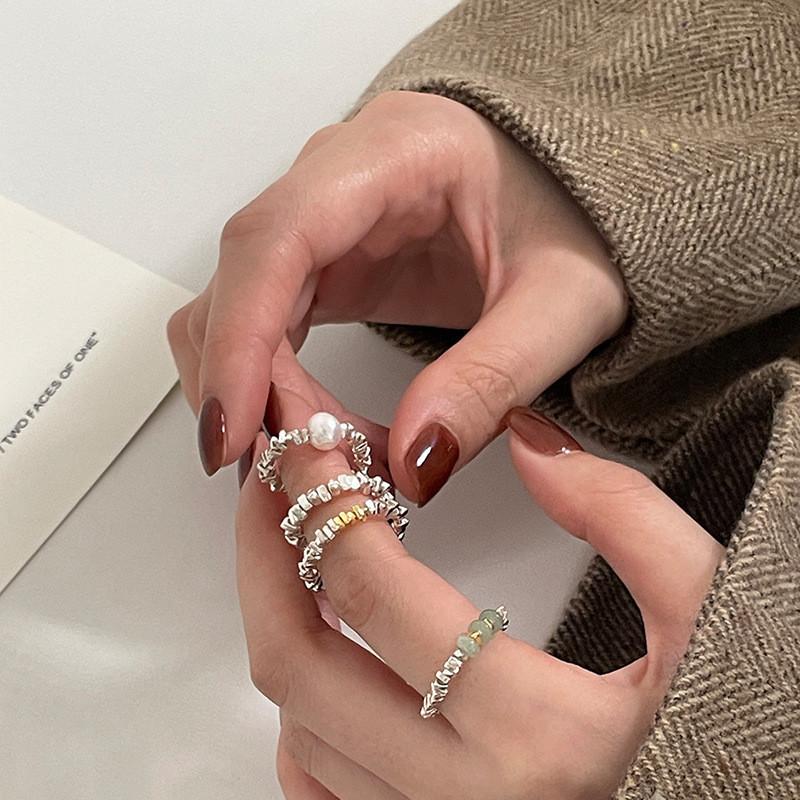 Elegant Korean Style Adjustable Pearl Ring For Women Fashionable Geometric Design