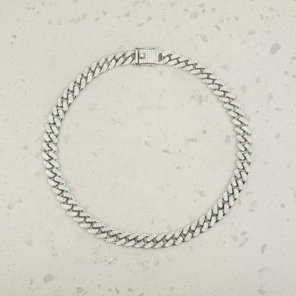 

50cm Cuban Link Chain Iced Out Silver Plated Stainless Steel Hip Hop Necklace Men s Fashion Jewelry срібний