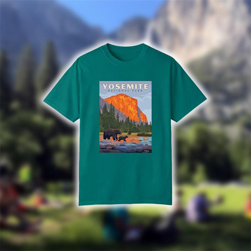 Yosemite National Park Retro Pattern T-shirt 3D Printed California Travel Commemorative Top Outdoor Hiking Mountaineering Camping Short Sleeve Hoodie