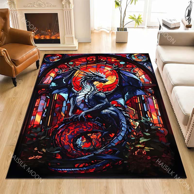 1PC Stained Glass Dragon Plants Carpet for Living Room Bedroom Sofa Home Decor Rus Non-slip Floor Mat Luxury Gift Multiple Sizes
