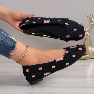 Damskor Platt Ny Blandade Färger Patchwork Denim Loafers Andningsbara Ballerina Casual Skor Rund Tå Slip-on Grunda Sneakers Dam