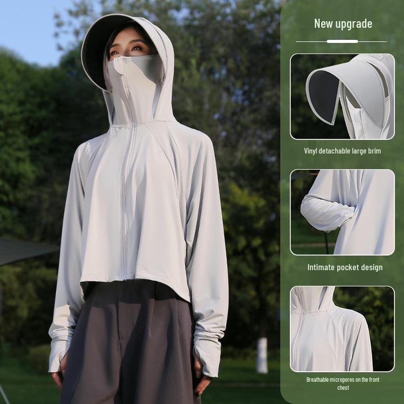 Women's Summer 2024 UV Protection Ice Silk Cycling Cardigan – Black Glue Original Yarn, Lightweight, and Breathable.