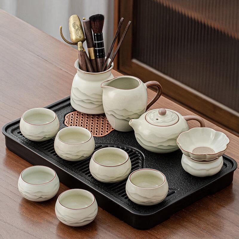Luxury Ru Kiln Ceramic Tea Set with Xishi Teapot & Tea Tray