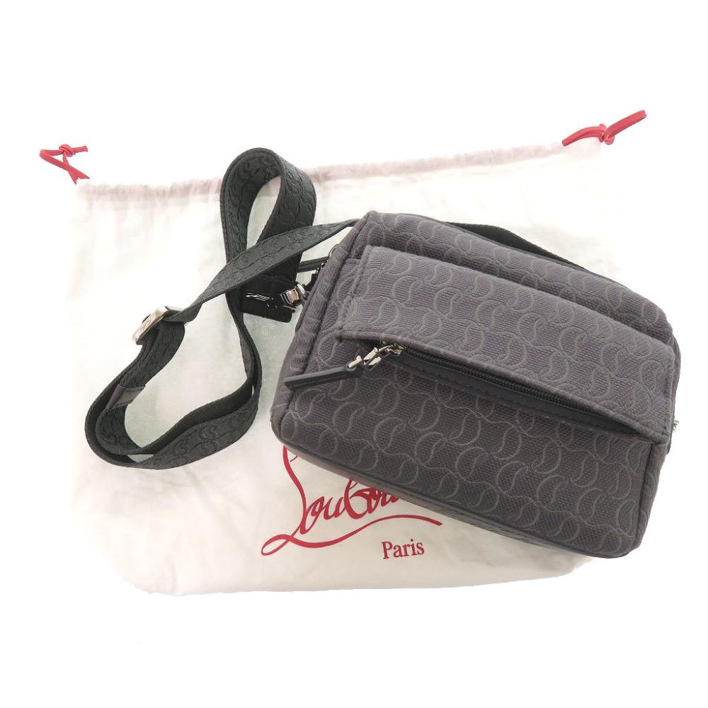 Used AUTHENTIC Christian Louboutin ZIP N FLAP Shoulder Bag gray Canvas/Leather