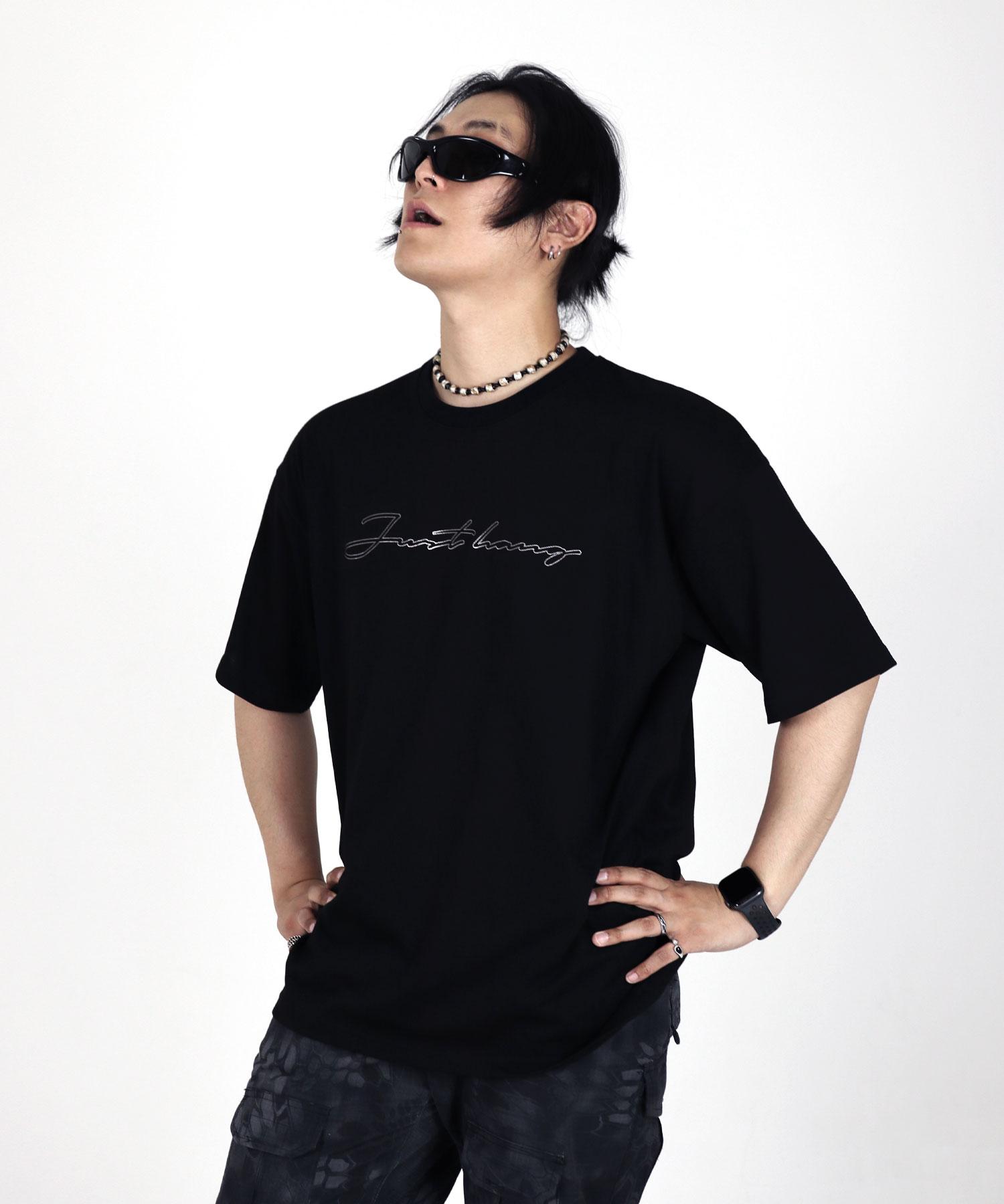 Just Haeng Silver Logo Black Oversized Short Sleeve T-Shirt M