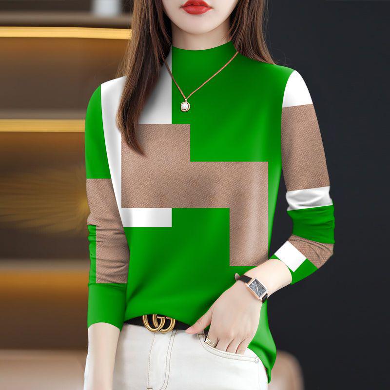 

Fleece Lined Slimming Women s Semi-High Neck Base Shirt for Middle-Aged and Elderly Moms S under 80 jin