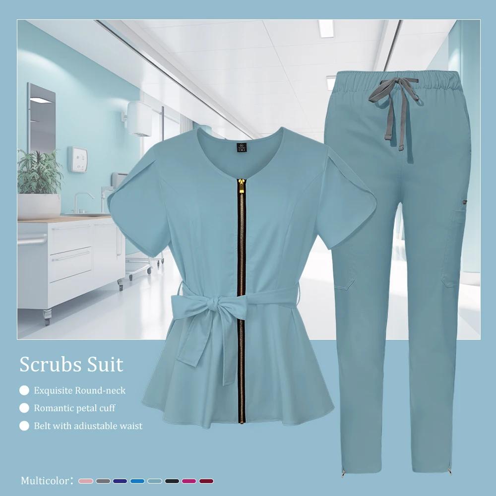 Beautician Work Set Pet Clinic Medical Uniforms Short Sleeved Nurse Scrub Set Medical Women Uniform Operating Room Suit Overalls