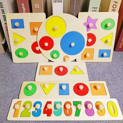 Baby Montessori Toy Multiple Geometric Shape Puzzle Toy Wooden Number Puzzle Board Game Educational Toy For Baby 1 2 3 Years Old