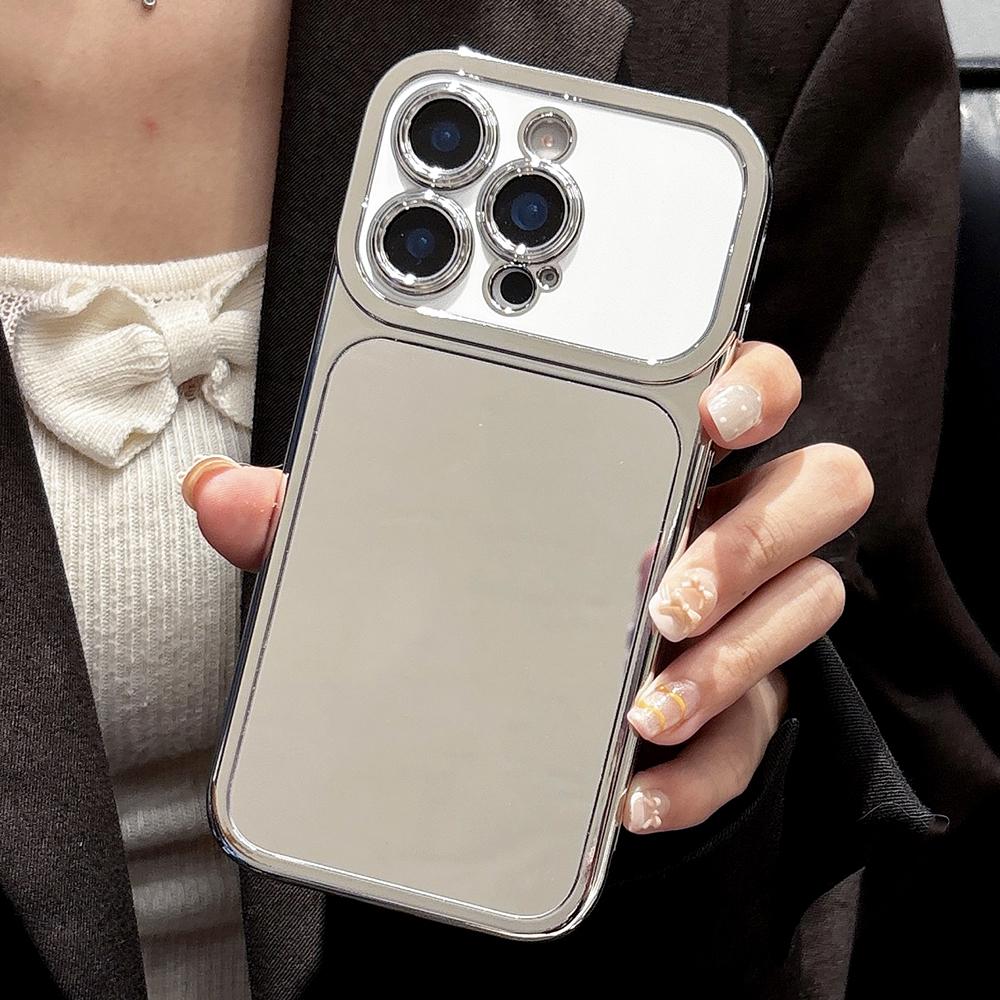 

Компактное Серебристое Зеркало для Подкрашивания в Ударопрочном Чехле для iPhone 17 16 15 14 13 Pro Max Электролитически Покрытая Жесткая Задняя Крышка iPhone17