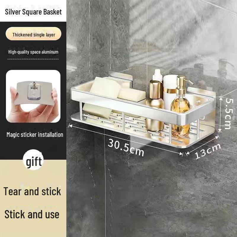 

Кутова алюмінієва полиця для зберігання у ванній кімнаті rectangular plate single layer widened срібний