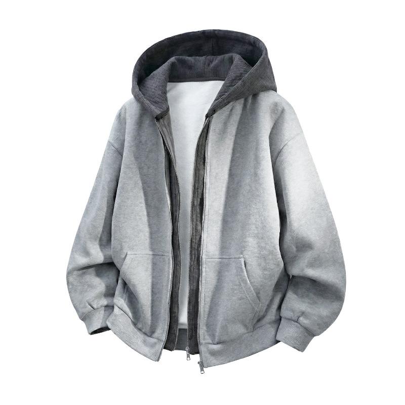 Men S Color Block Knit Splicing Hooded Cardigan Sweatshirt Casual Jacket