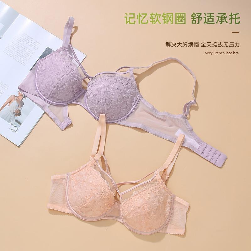 Sexy lace big breasts show small underwear women gather anti-sagging bra autumn breathable thin bra
