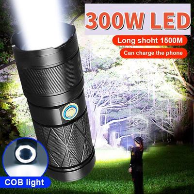 300W LED Powerful Flashlight Zoomable Torch High Lumen 500000LM Lamp Built-in Battery Lantern Waterproof Flash Light Rechargeable Torch Light