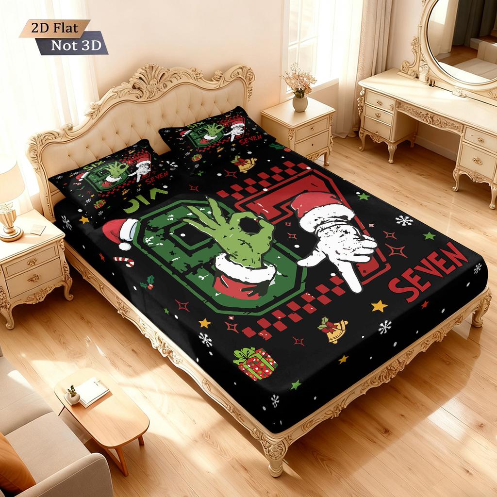 3pcs Merry Christmas 67 Element Black Printed Coreless Bed Sheet Set Multi Size Soft Bed Cover Bedroom Bedding Decoration