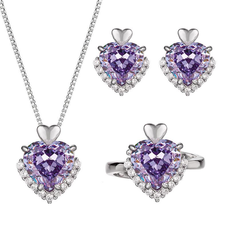 Jewelry Jewelry Set High Carbon Diamond Earrings Necklace Ring Heart Shape Design Fashion Women'S Jewelry Goods