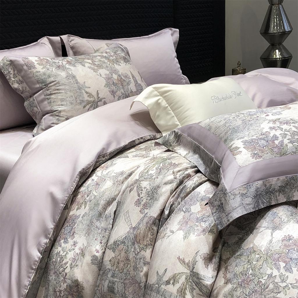 High count light luxury satin digital printed Tencel cotton four piece set
