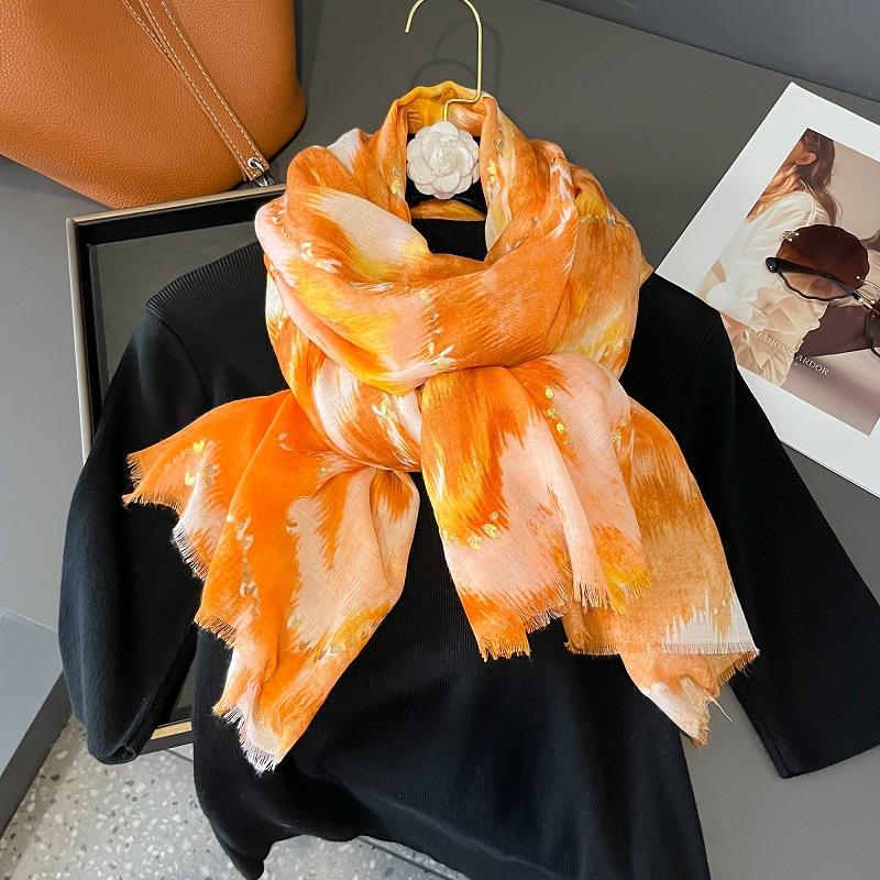 Summer Fire Clouds Niche Literary and Colorful Cotton and Linen Scarf for Women Versatile Spring and Summer Scarf Seaside Travel Shawl