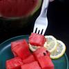 Wassermelonen-Gabel Edelstahl Obstschneidegabel Tragbarer Doppelkopf Sommer Wassermelonenschneider