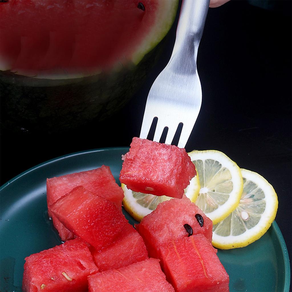 Wassermelonen-Gabel Edelstahl Obstschneidegabel Tragbarer Doppelkopf Sommer Wassermelonenschneider