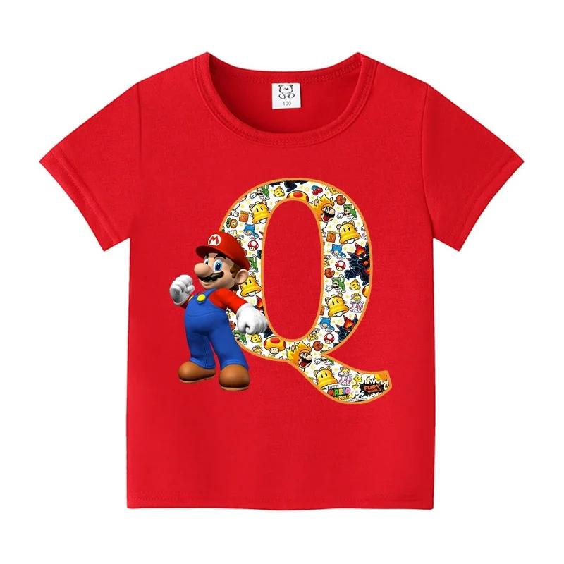 New 100%Polyester T-shirts for Children Cartoon English Letters Graphic T-shirt Boys Casual Short-sleeved Tops Kids Clothes