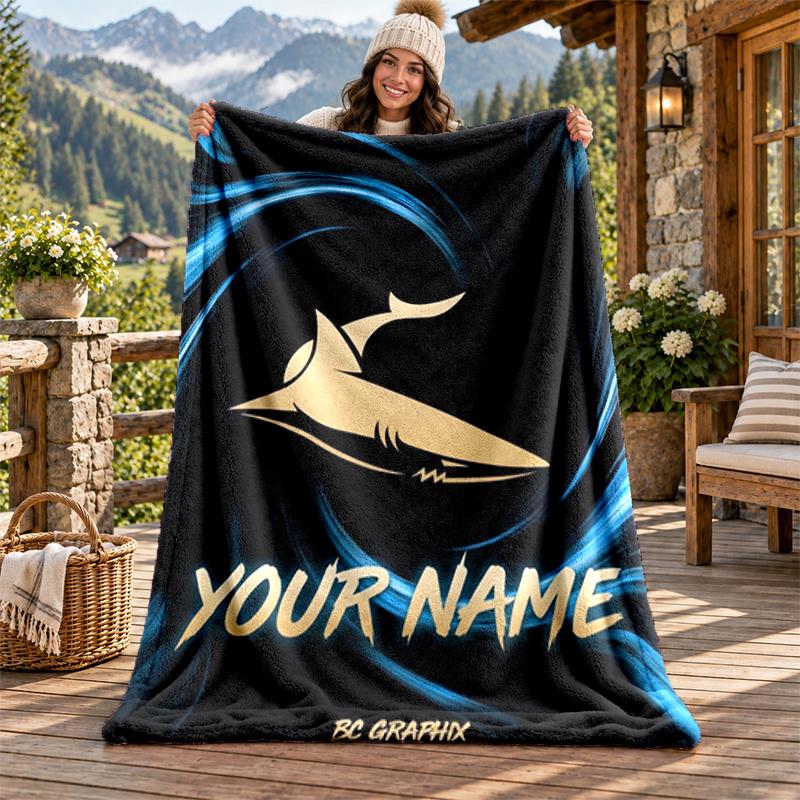 Cronulla Sharks Individueller Name Flanelldecke Personalisierte Weiche Warme Plüschdecke Personalisierte Geschenkidee für Familie Freunde