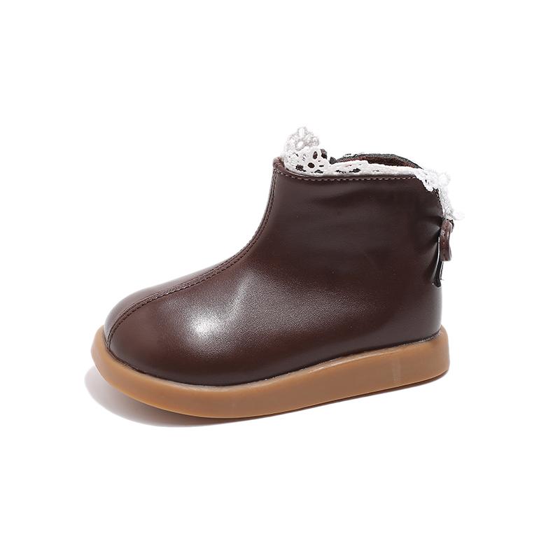 

Детские кружевные короткие ботинки, милые зимние кожаные ботинки для девочек с бантом, элегантные модные детские ботильоны принцессы из хлопка на молнии 23 коричневый