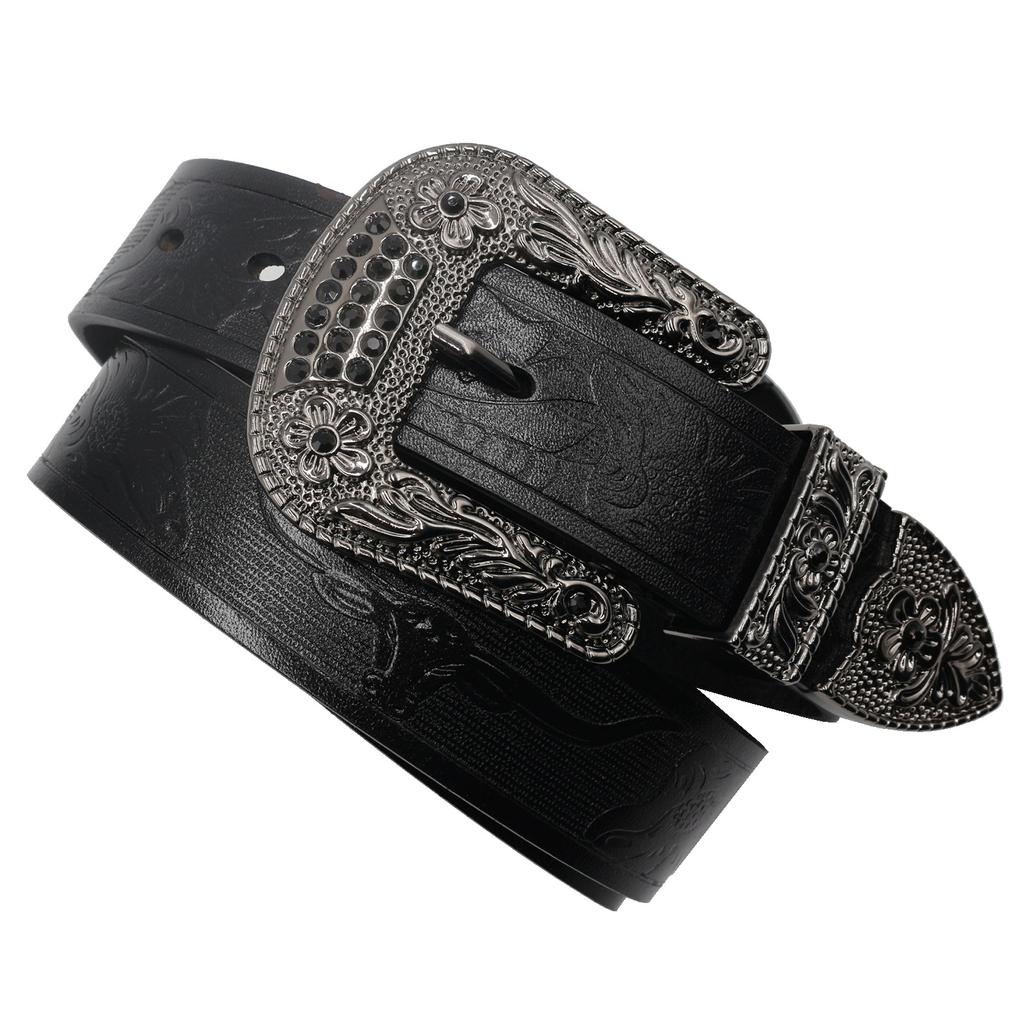 Original Design Rhinestone Belt First Layer Cowhide Men'S Leather Belt Simple Casual Retro Style Youth