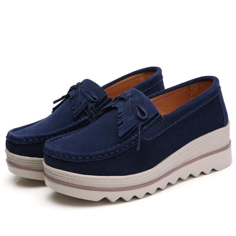 Women's Shoes Large Size Wedge Shoes Bottom Leather Casual Korean Style Heightening Women's Shoes