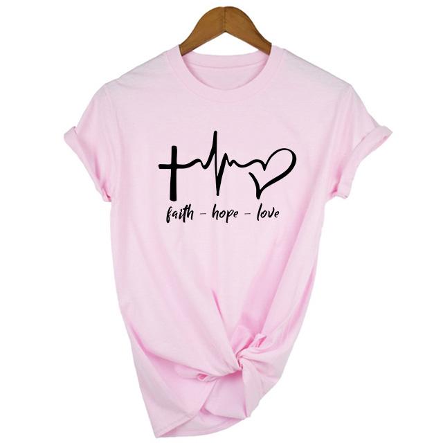 Women T Shirt Summer Short Sleeve Faith Love T Shirt O Neck Casual Ladies