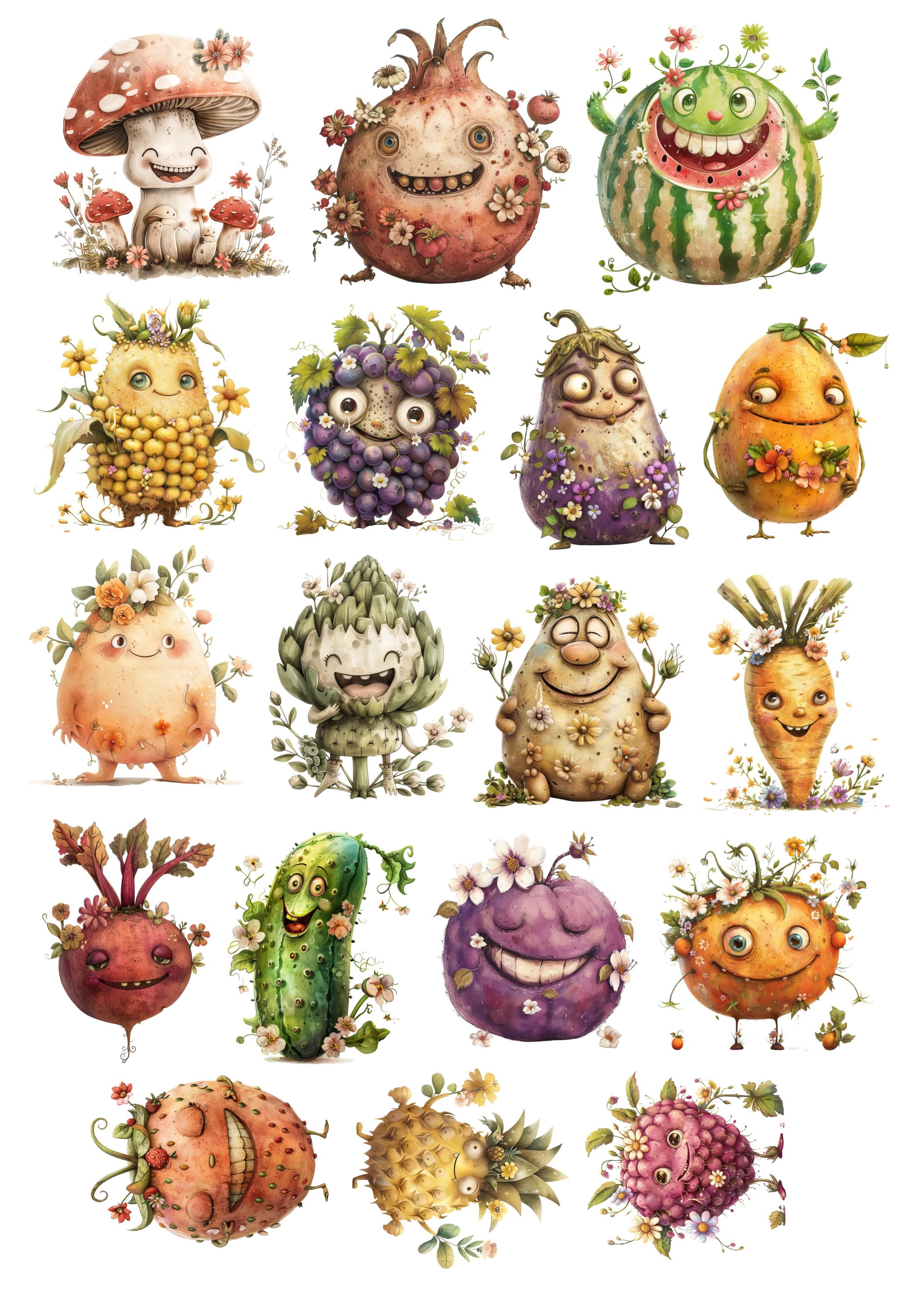 

18pcs Watercolor Fantastical fruits and vegetables Stickers DIY Scrapbook Diary Decoration Album Style Stationery journaling білий