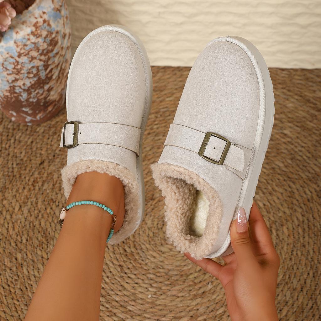 Autumn New Velvet Bag Head Rear Empty Cotton Shoes Women's Warm Belt Buckle Thick-soled Snow Boots