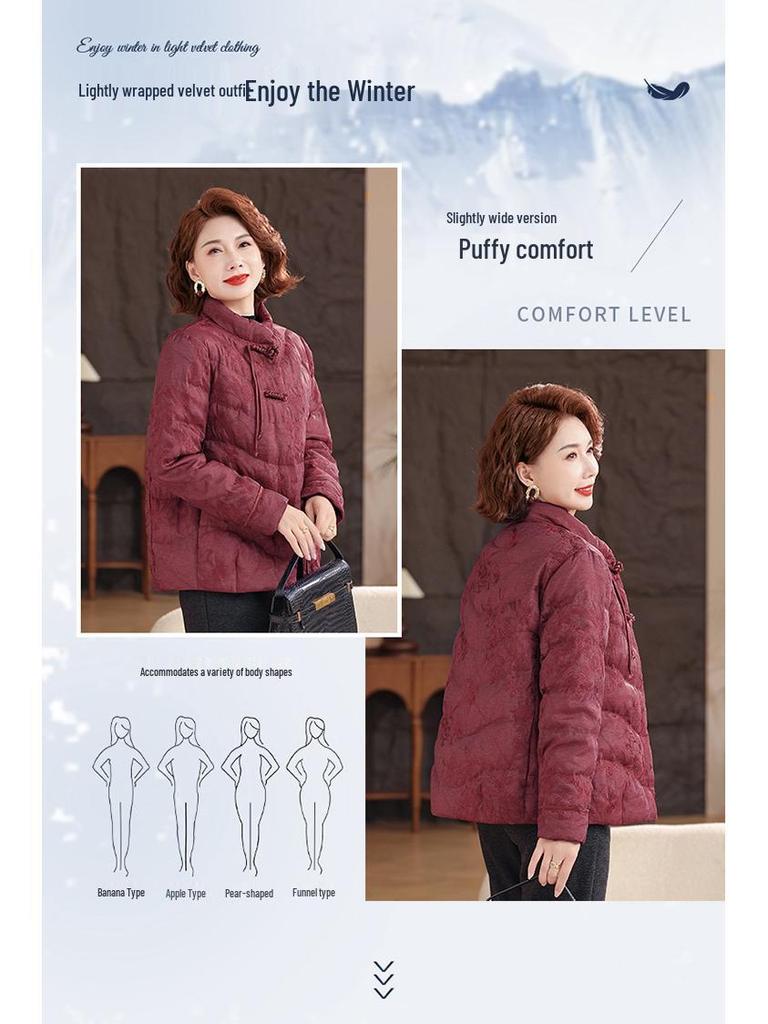 2025 Chinese-Style Down Jacket for Middle-Aged Women: Thick, Warm 90% White Duck Down Winter Coat