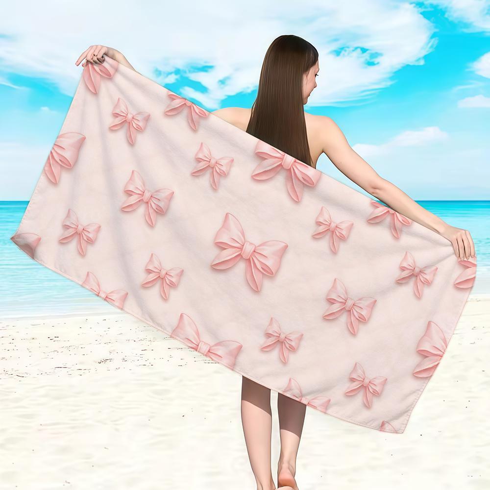 Bow Flower Pink Towel Soft Lightweight Anti-Sand Large Beach Towel Quick-Drying Bath Sports Family