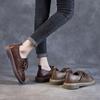 Fashion Vintage Cowhide Brown Flat Sole Women's Shoes Hollow Out Breathable Women's Shoes Summer Women's Shoes Soft and Healthy