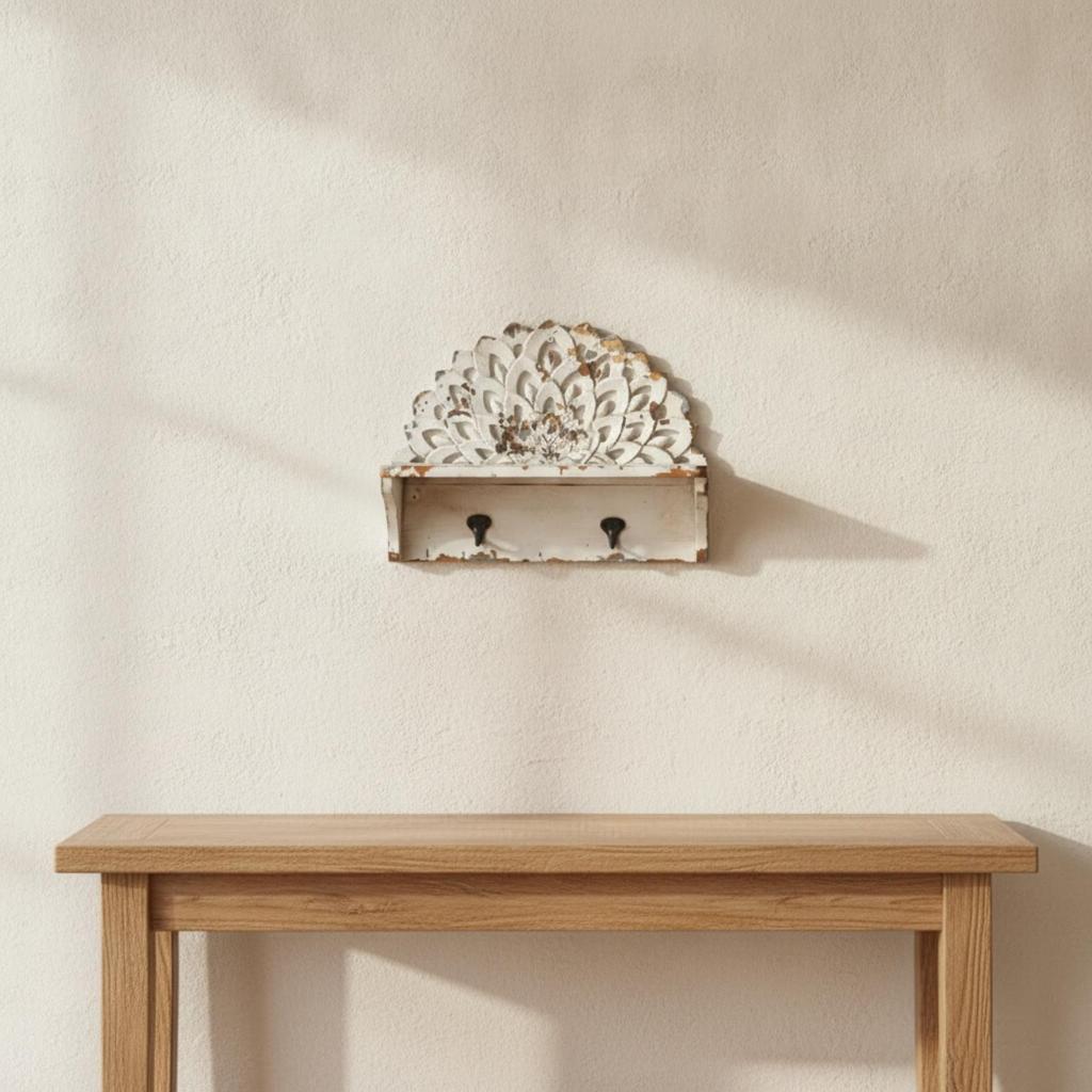 Wall Shelf with Hooks Entryway Coat Rack Distressed Wall-Mounted