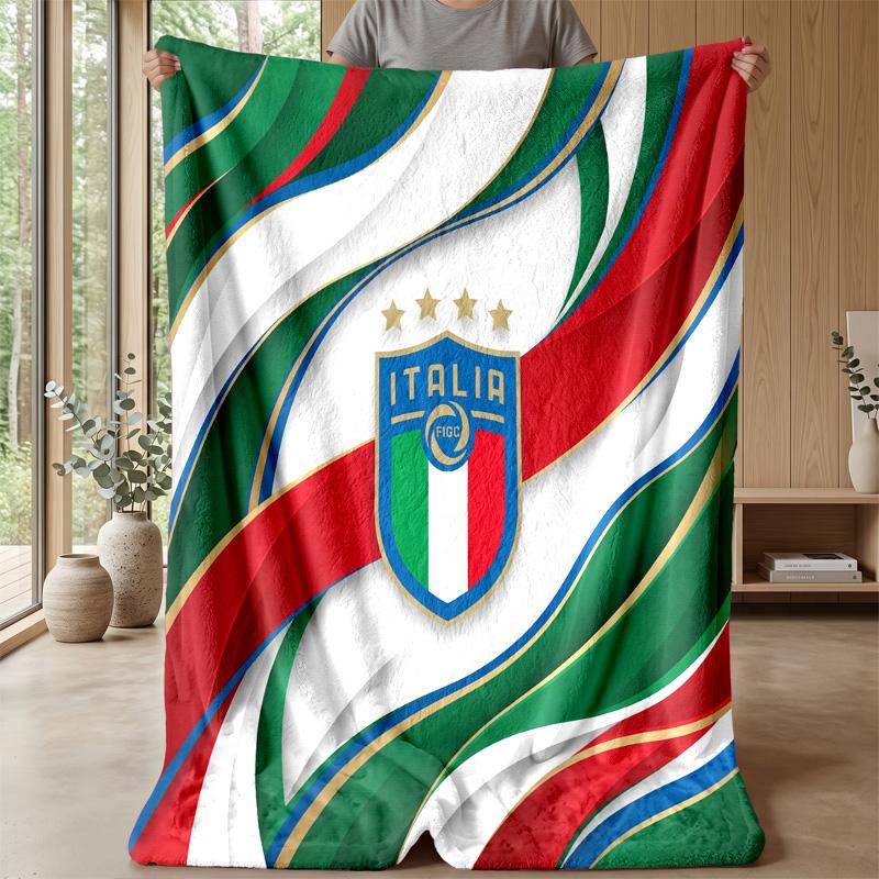 Italy Football Printed Flannel Blanket Skin Friendly Warm Decorative Throw for Indoor Couch Bed Daily Use