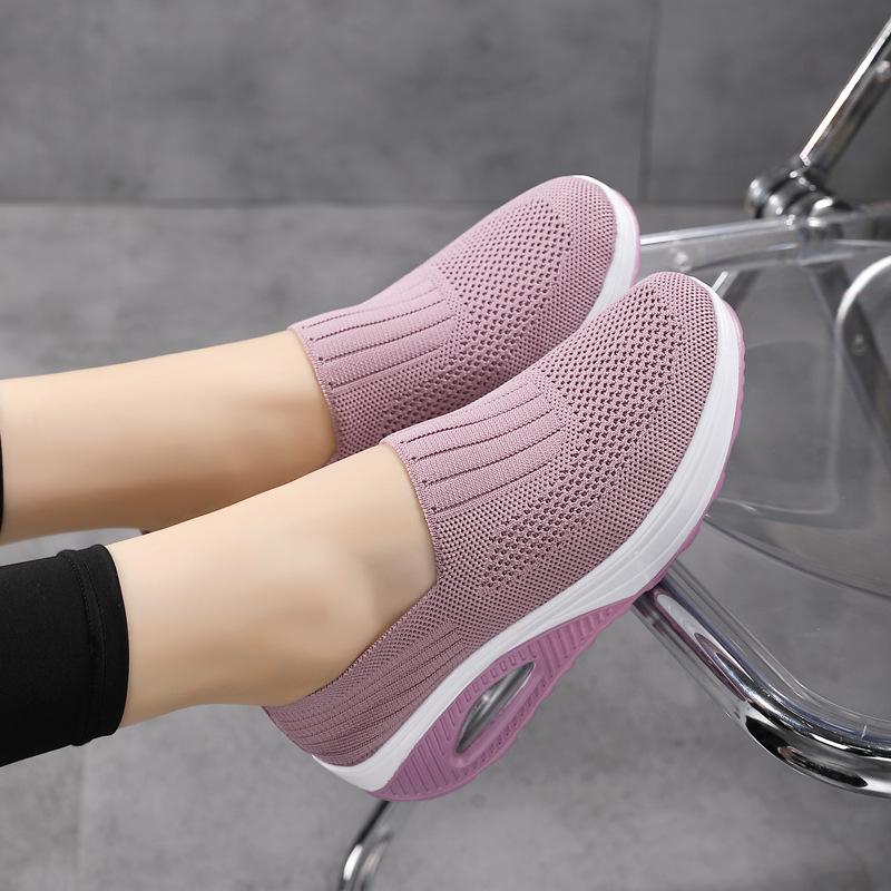 Breathable Knitted Women Sneakers Comfortable Air-cushion Casual Sports Shoes Light Non-slip Walking Jogging Shoes