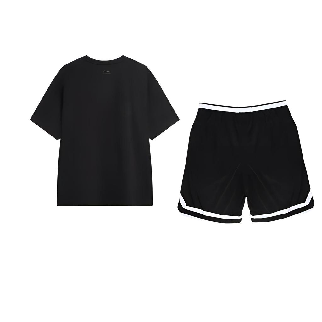 Li-Ning Cool Tea Quick-Dry Cool Letter Round Neck Loose Pullover Short Sleeve T-Shirt With Tied Shorts Casual Sports Set AAPR395-1+AHSU671-1