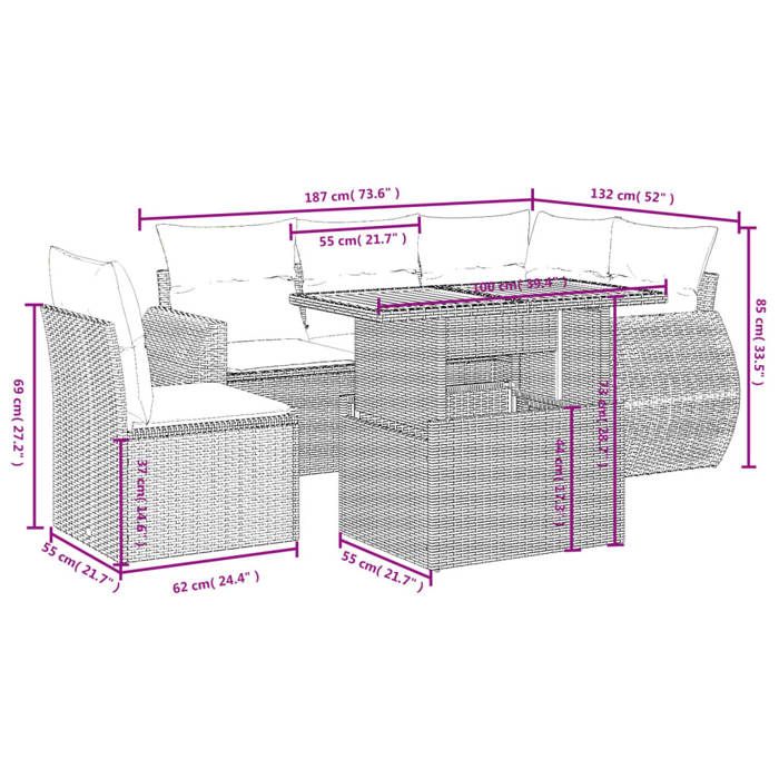 VidaXL Salon de Jardin avec Coussins 6 pcs, Canapés de Terrasse, Ensemble de Meubles de Patio, Mobilier d'Extérieur, Noir 3272197