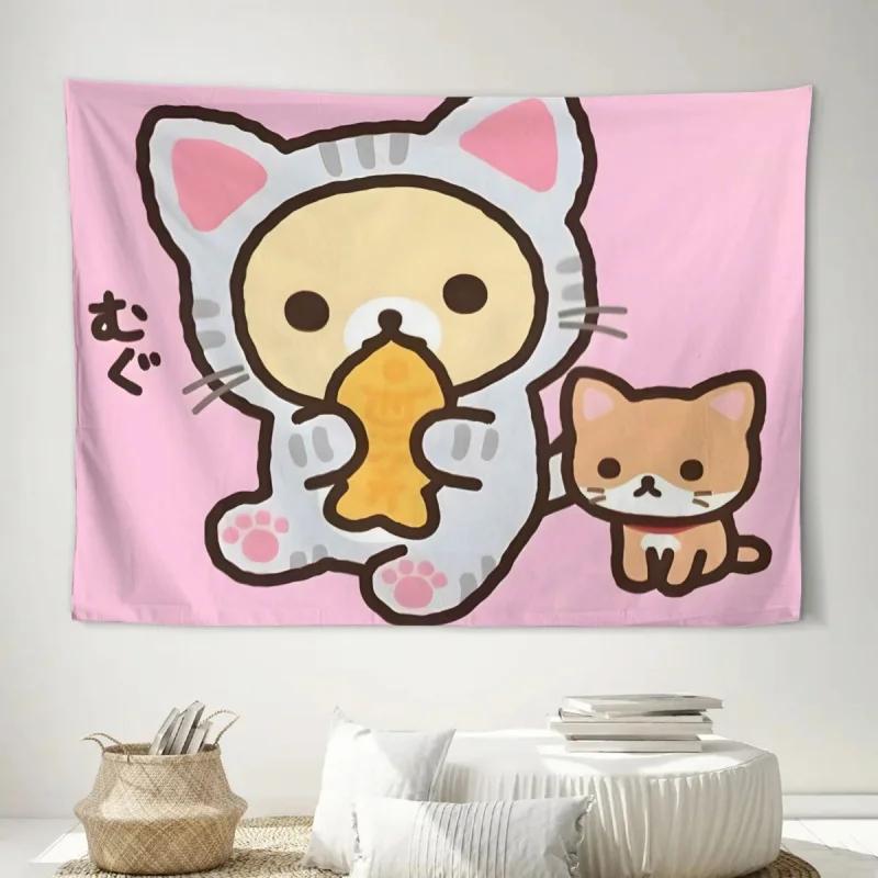 Rilakkuma Cat Costume Tapestry Wall Hanging for Bedroom, Living Room, Dorm, Cute Pink Kawaii Aesthetic Home Decor