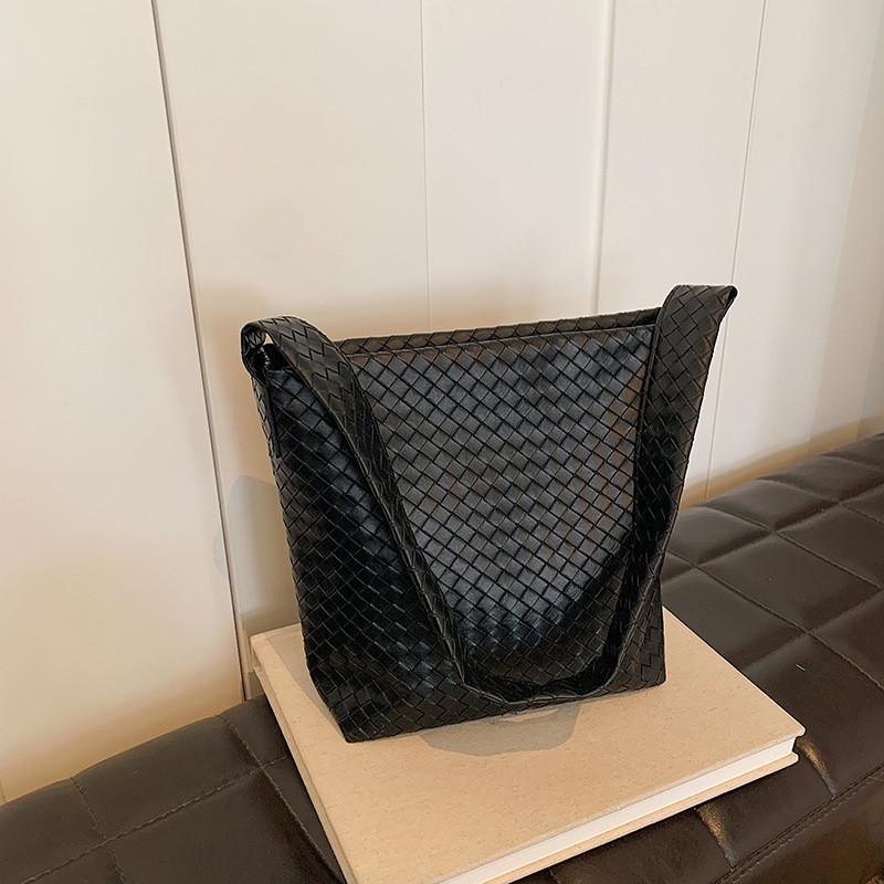 Solid Simple Color Woven Texture Women Large Capacity Tote Bag Daily For