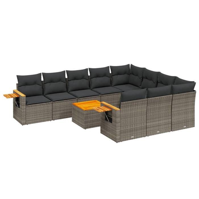VidaXL Salon de Jardin avec Coussins 11 pcs, Canapés de Terrasse, Ensemble de Meubles de Patio, Mobilier d'Extérieur, Gris 3227187