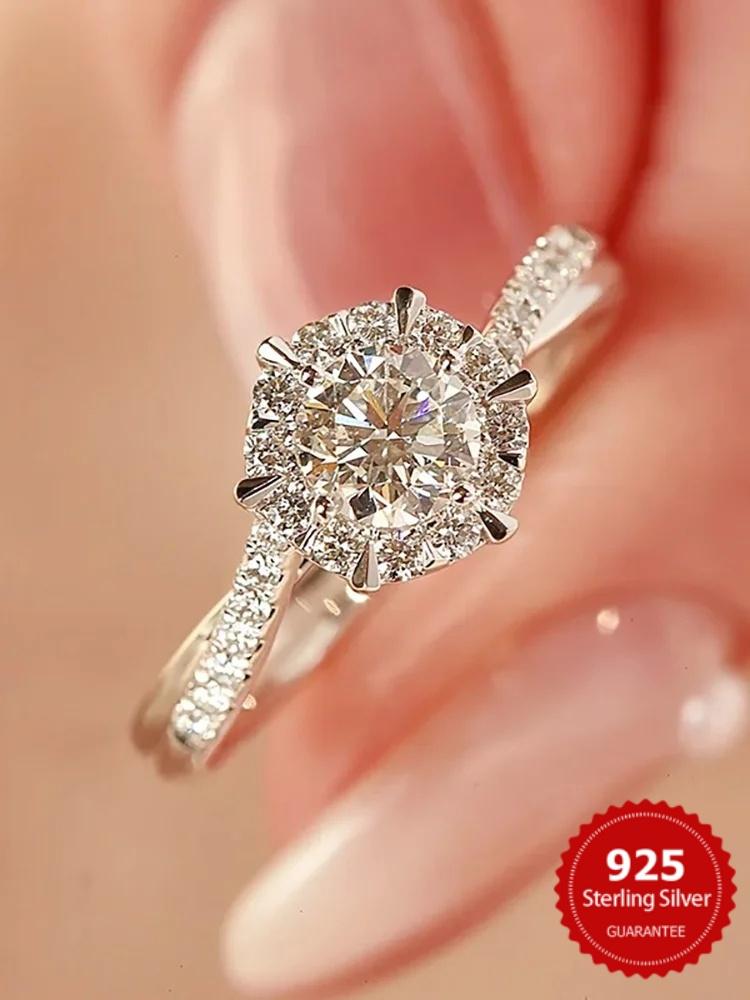 925 Sterling Silver Wedding Women Rings Brilliant Cubic Zirconia Temperament Elegant Lady Rings Engagement Band Trend Jewelry