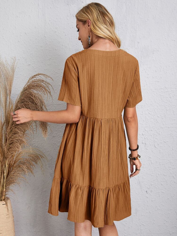Women Solid Ruffles Mini Dresses Summer Casual Loose V Neck High Waist Dress Ladies Vintage Large Big Lace Dresses
