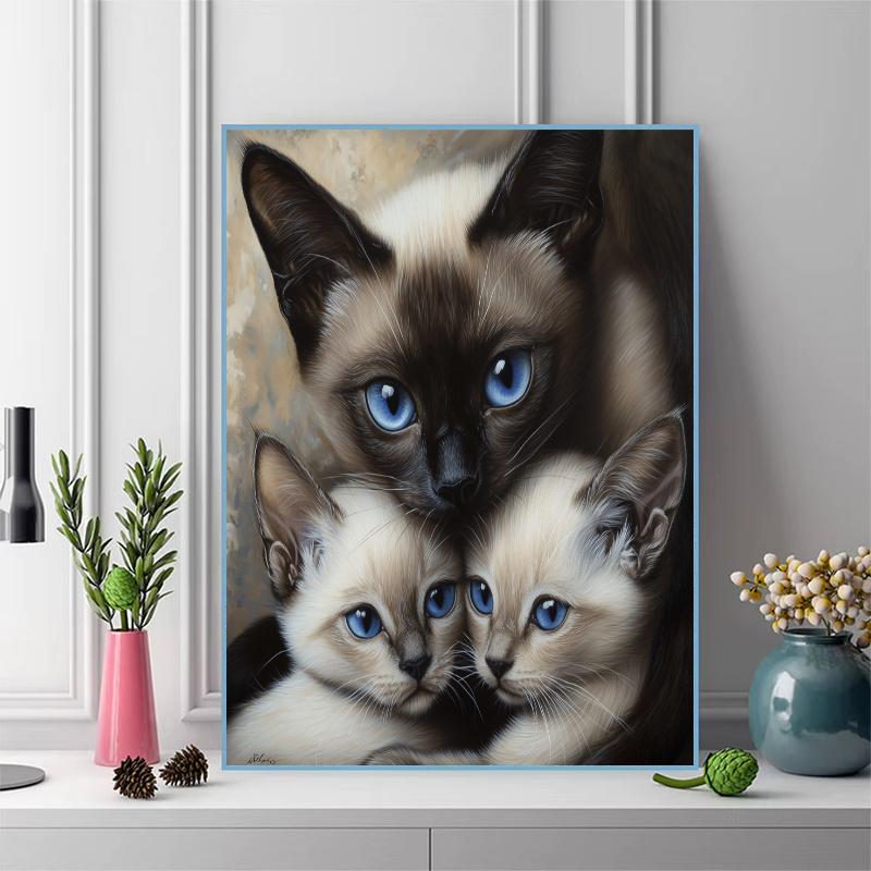 Siamese cat oil painting Pattern  3pcs 100% Round Full Drill 5D DIY Diamond Painting Embroidery Cross Stitch Rhinestone Décor