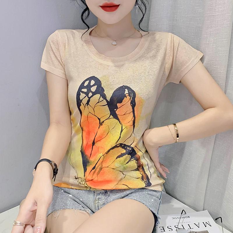 Creative Printed Short Sleeved T-shirt for Women's Summer Wear New Fashionable European Design Slim Fit and Western-style Letter Half Sleeved Top