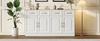 140 Cm Sideboard Buffet Cabinet, Coffee Bar Cabinet with 4 Drawers and 4 Barn Doors, Farmhouse Style, White Wood, for Kitchen, Dining, Living Room